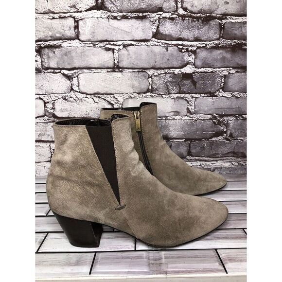 Aquatalia Taupe Suede Leather Side Zip Heel Ankle Booties Women’s Sz 10M US/41EU - Picture 6 of 16